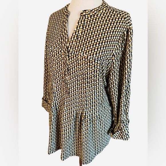 COCOMO 3X yellow brown poly spandex flannel 3/4 sleeve women’s Pintuck tunic - Picture 3 of 15